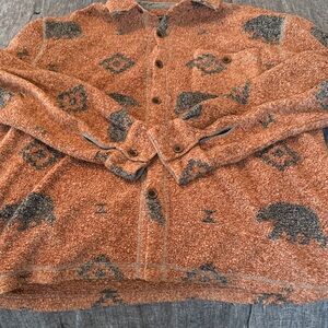 True Grit Orange and Gray Casual Button Down Shirt